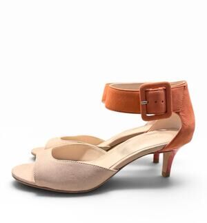 Pelle Moda Berlin Leather Ankle Strap Sandals Peach Blush Kitten Heel Size 7.5M
